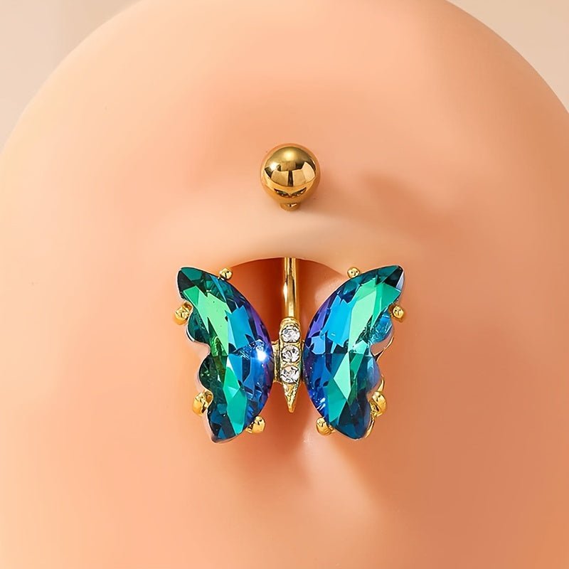 Mens Vibrant Butterfly Belly Ring with Cubic Zirconia - Taylor K Shop