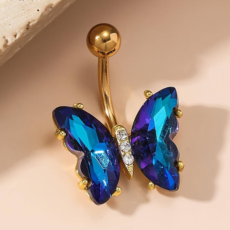 Mens Vibrant Butterfly Belly Ring with Cubic Zirconia - Taylor K Shop