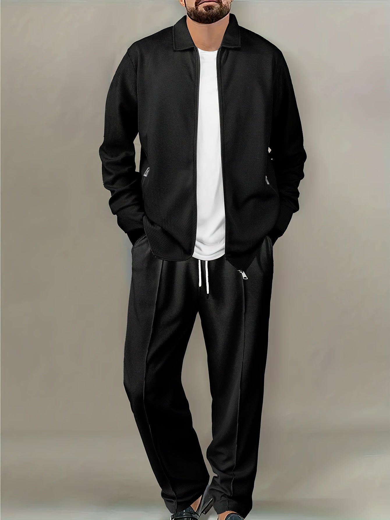 Mens Waffle Pattern Cardigan Corduroy Trousers Suit - Taylor K Shop