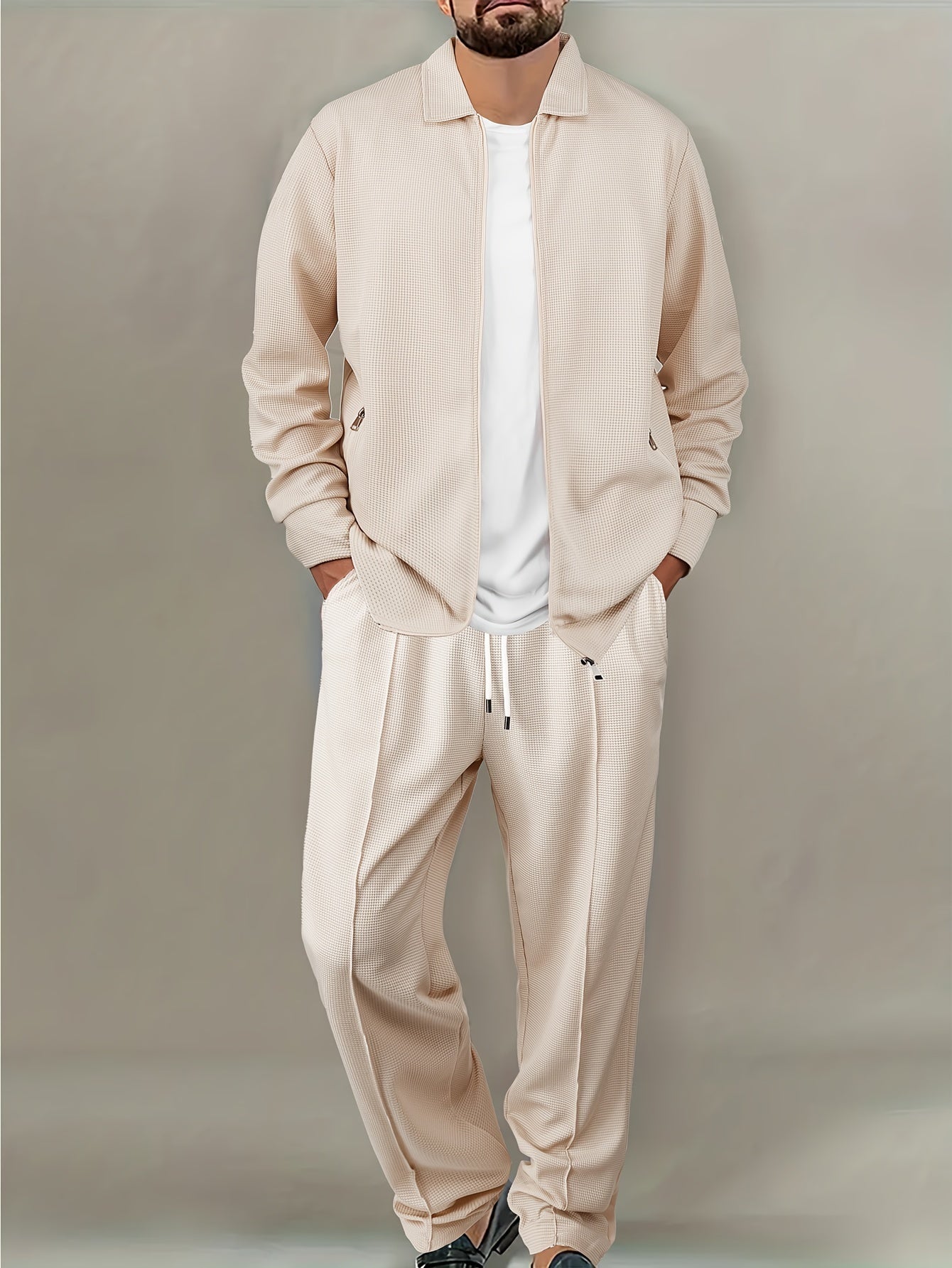 Mens Waffle Pattern Cardigan Corduroy Trousers Suit - Taylor K Shop