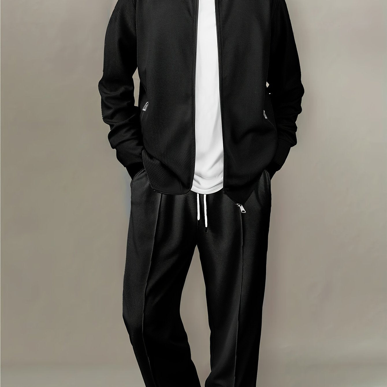 Mens Waffle Pattern Cardigan Corduroy Trousers Suit - Taylor K Shop