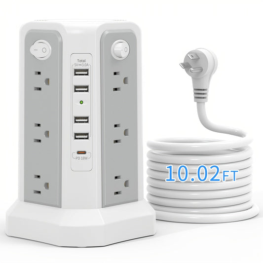 PASSUS Tower Surge Protector 12 AC 5 USB PD 20W - Taylor K Shop