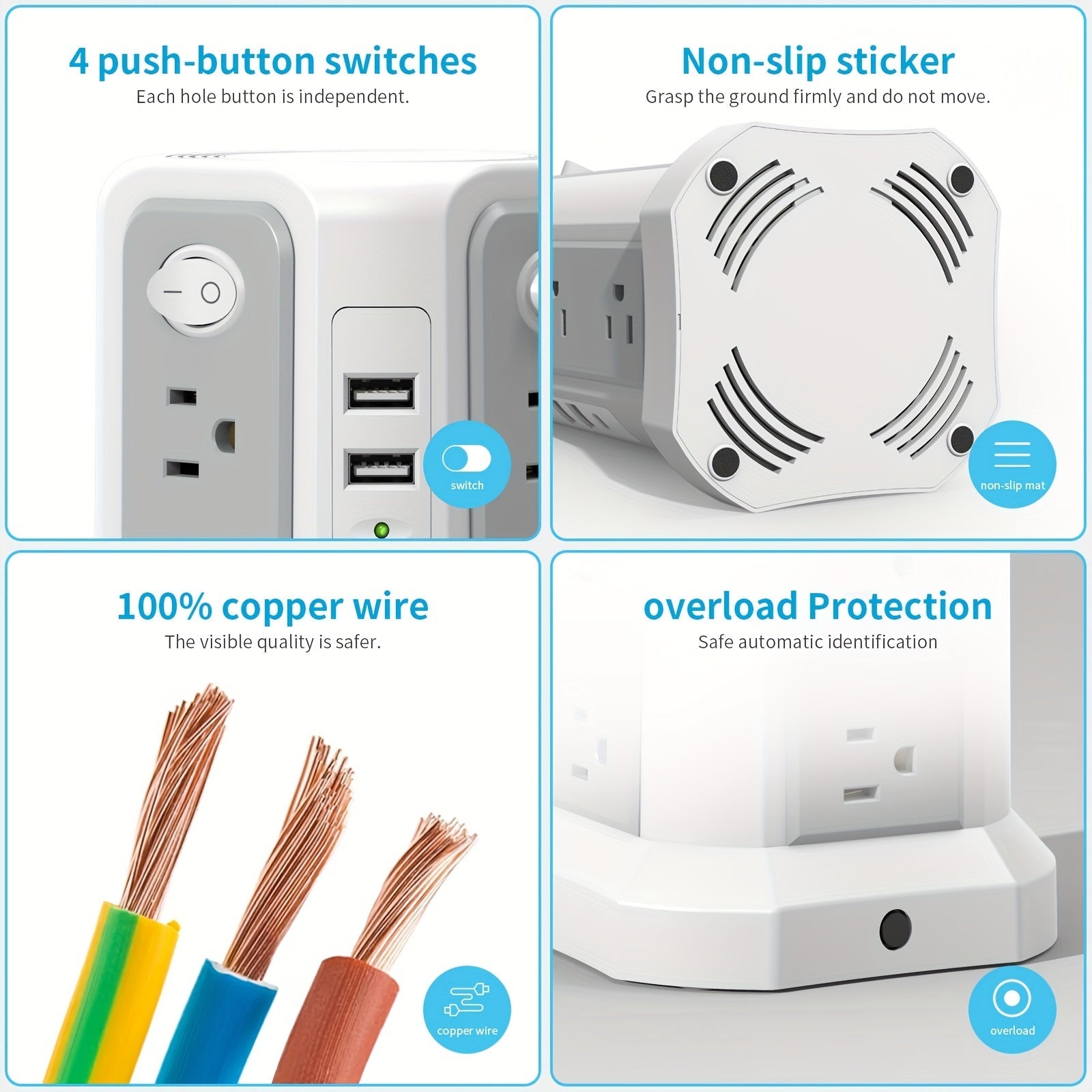 PASSUS Tower Surge Protector 12 AC 5 USB PD 20W - Taylor K Shop