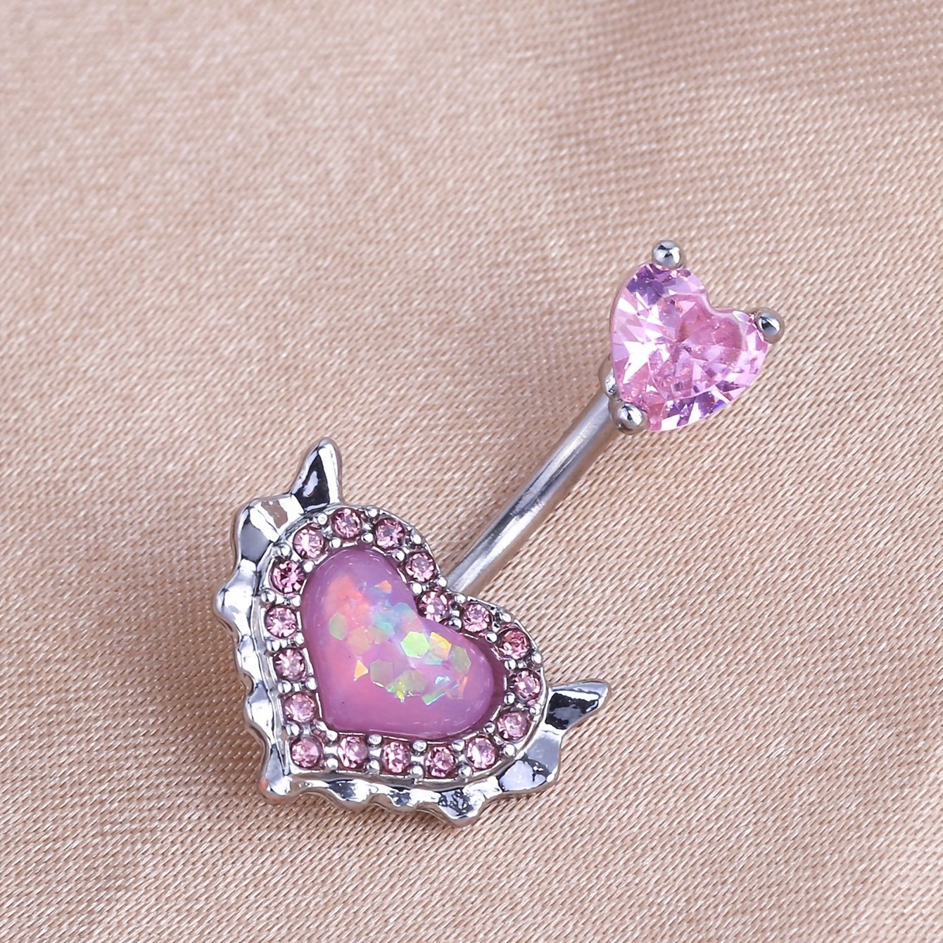 Pink Heart Belly Button Ring with Zirconia Inlay - Taylor K Shop