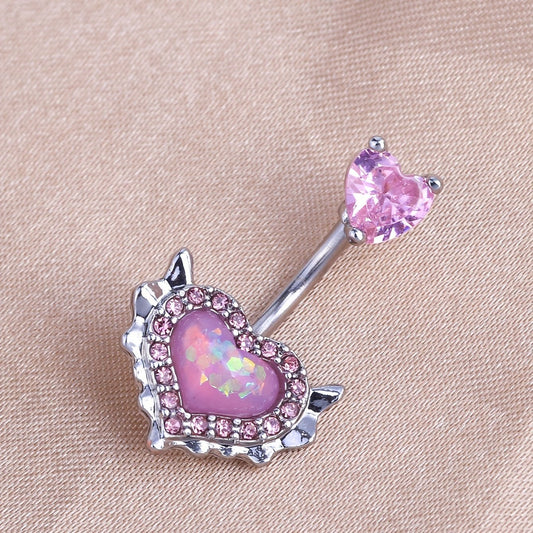 Pink Heart Belly Button Ring with Zirconia Inlay - Taylor K Shop