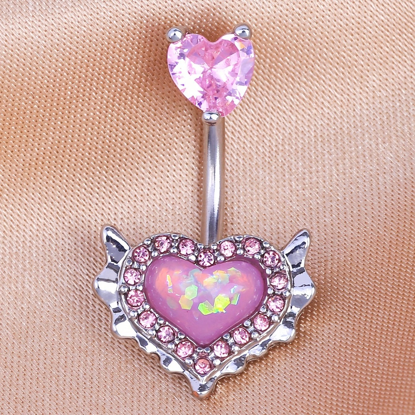 Pink Heart Belly Button Ring with Zirconia Inlay - Taylor K Shop