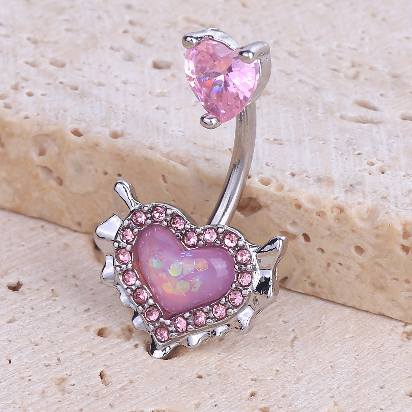 Pink Heart Belly Button Ring with Zirconia Inlay - Taylor K Shop