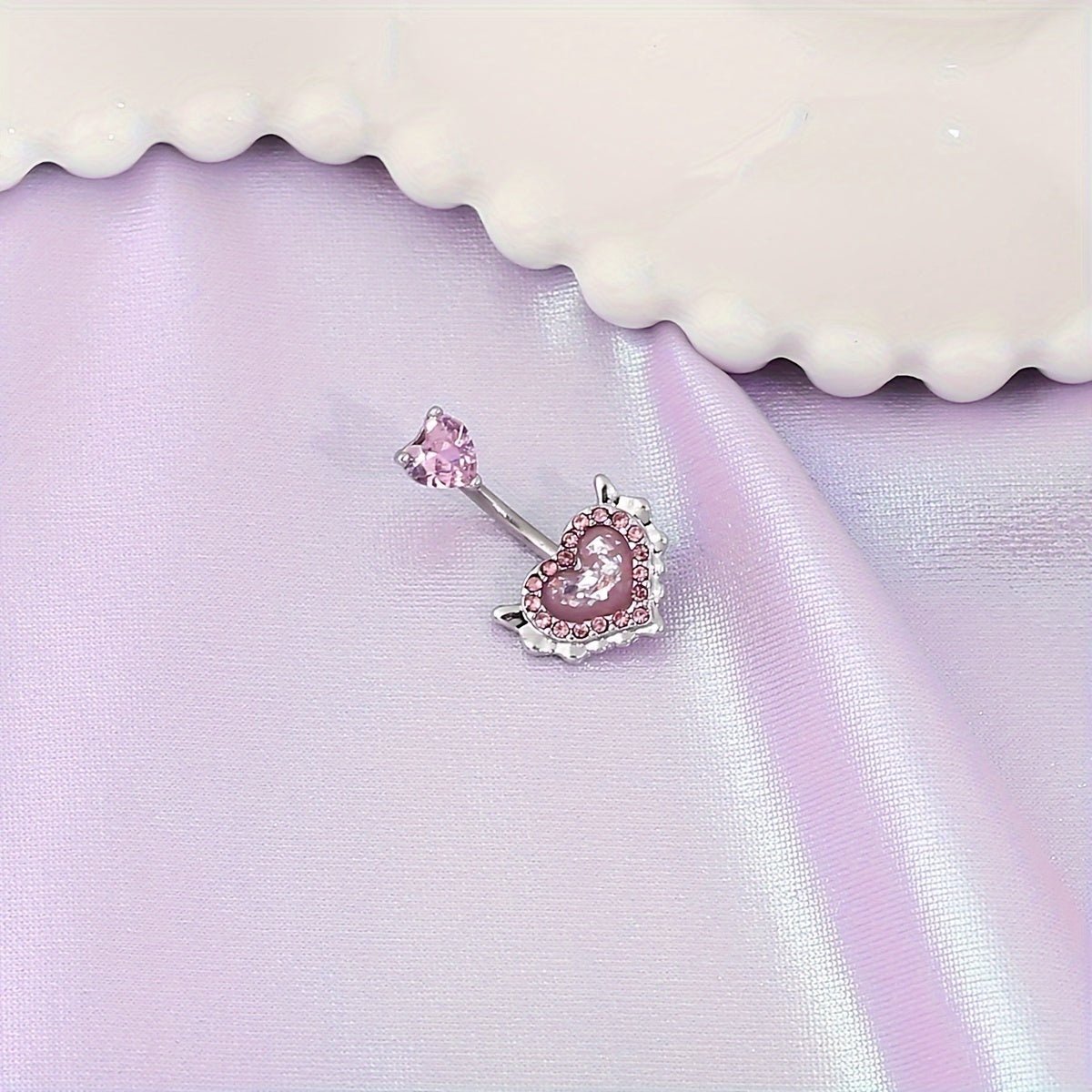 Pink Heart Belly Button Ring with Zirconia Inlay - Taylor K Shop