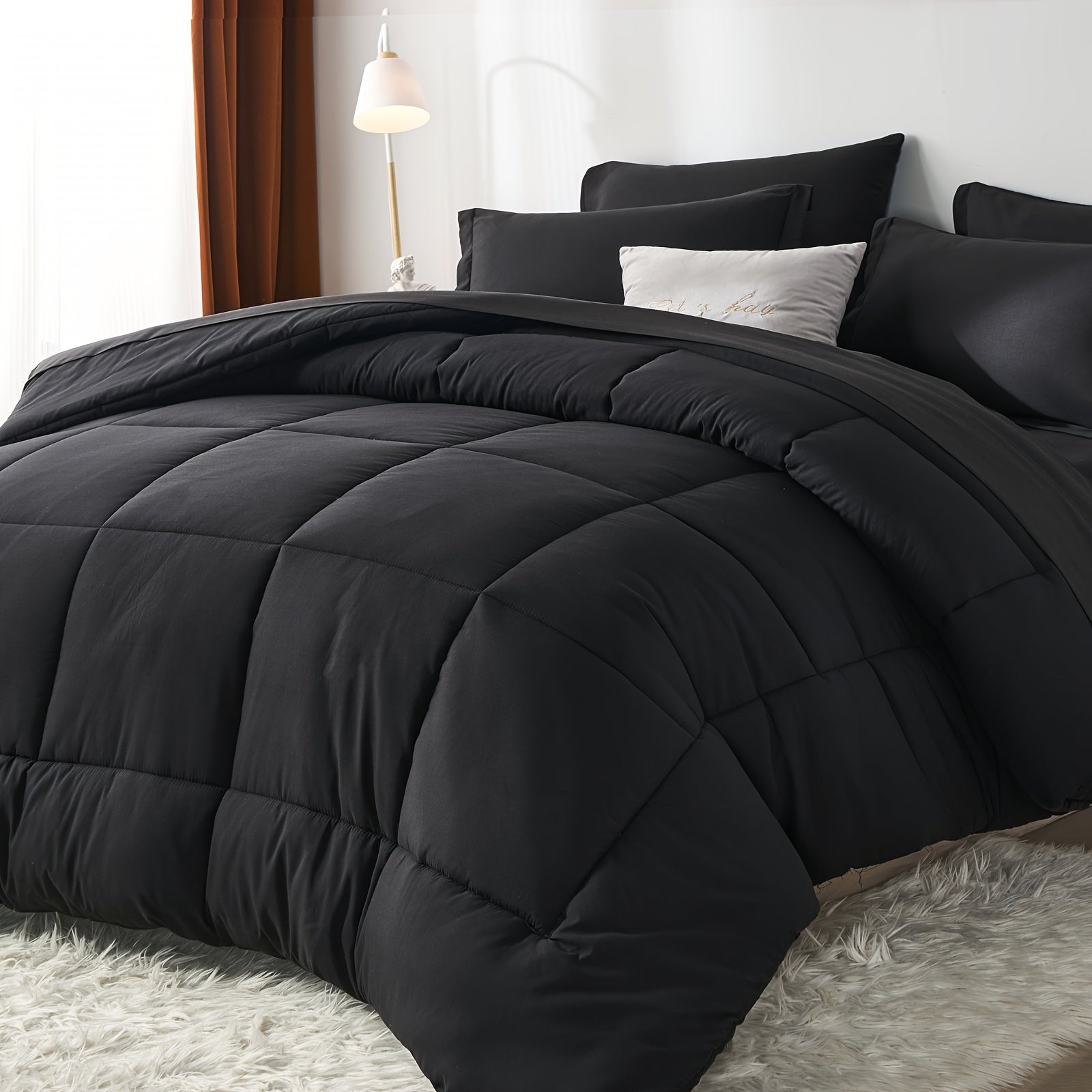 Luxurious 7Piece Checkered Queen Comforter Set  AllSeason