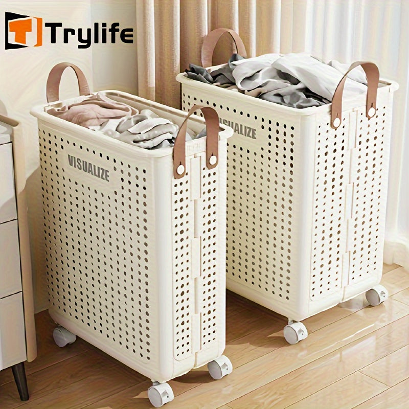 Foldable Ceramic White Laundry Baskets with Wheels