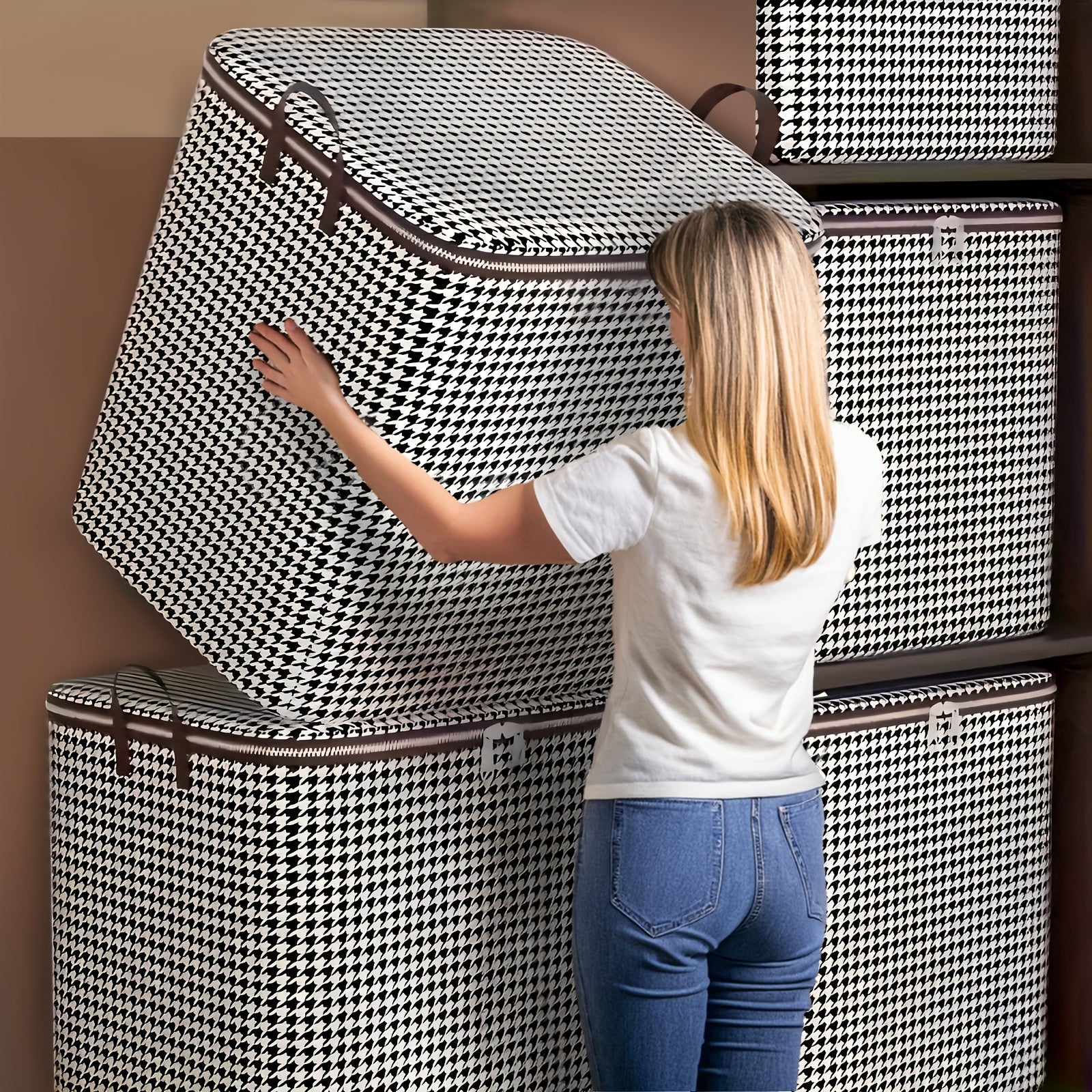 3 Pack Extra Large Houndstooth Storage Containers 4755 Gal