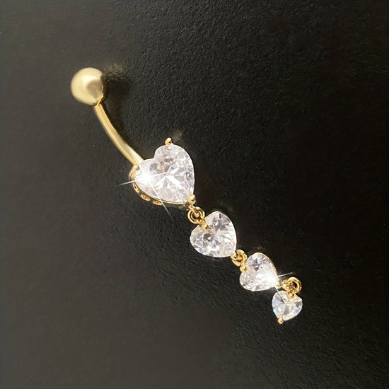Elegant Zirconia Heart Pendant Belly Ring
