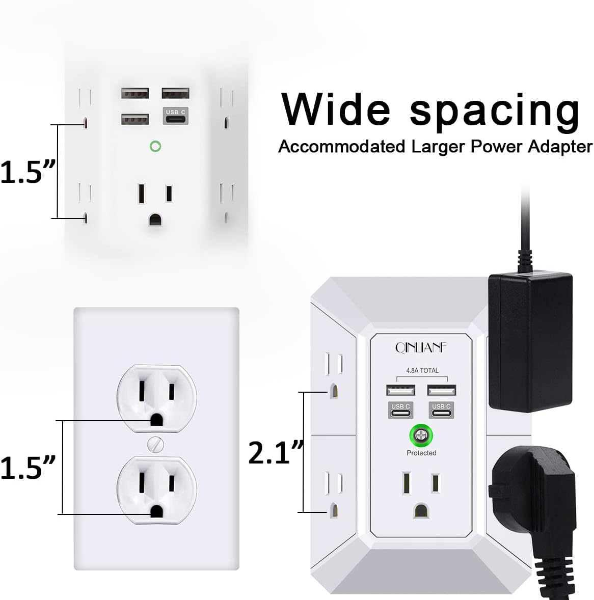 QINLIANF 5Outlet Surge Protector with 4 USB Ports - Taylor K Shop