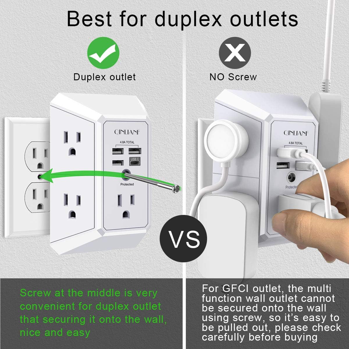 QINLIANF 5Outlet Surge Protector with 4 USB Ports - Taylor K Shop