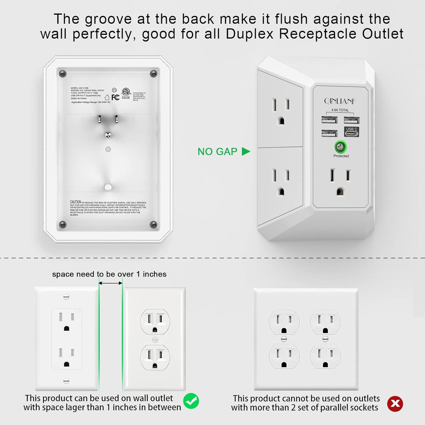 QINLIANF 5Outlet Surge Protector with 4 USB Ports - Taylor K Shop