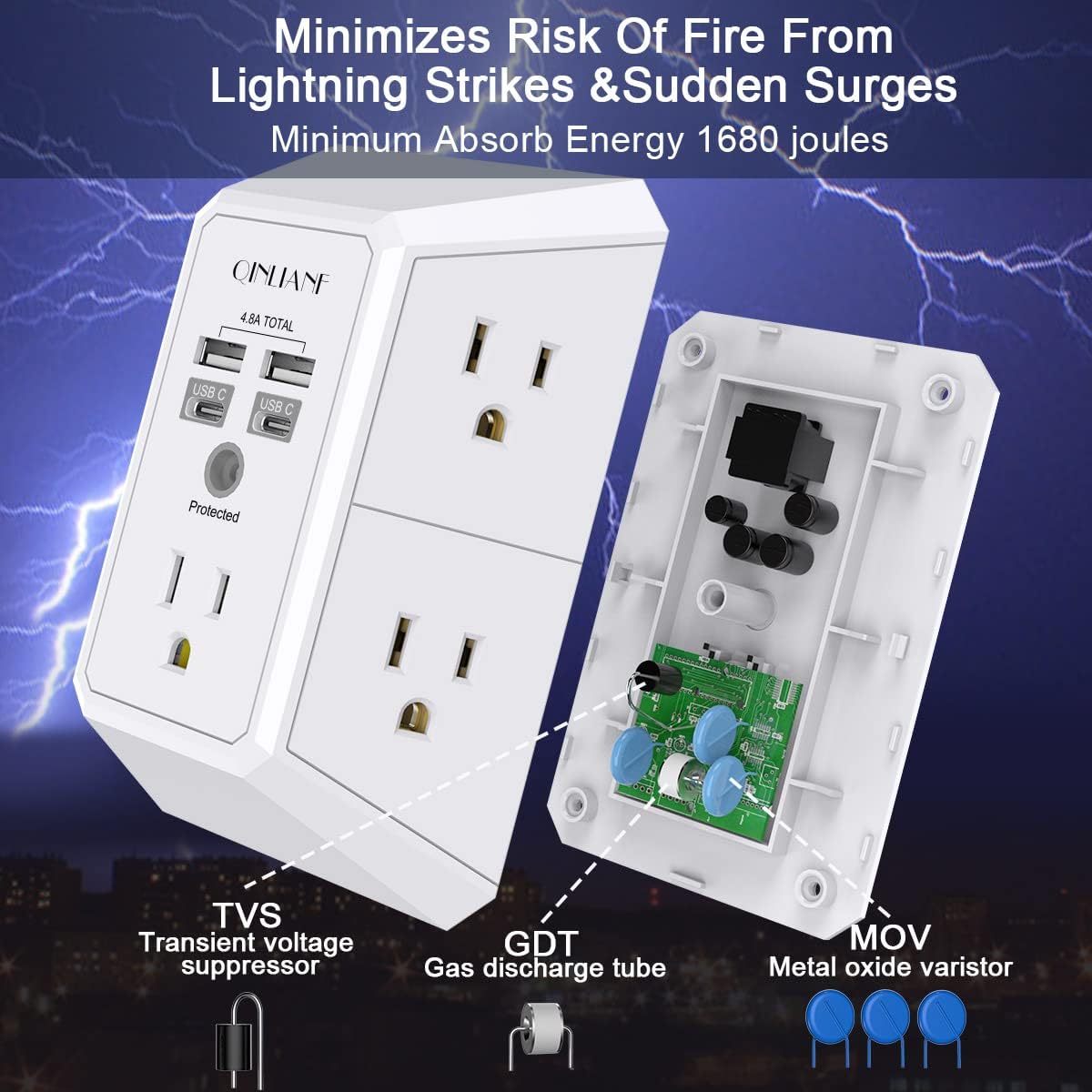 QINLIANF 5Outlet Surge Protector with 4 USB Ports - Taylor K Shop