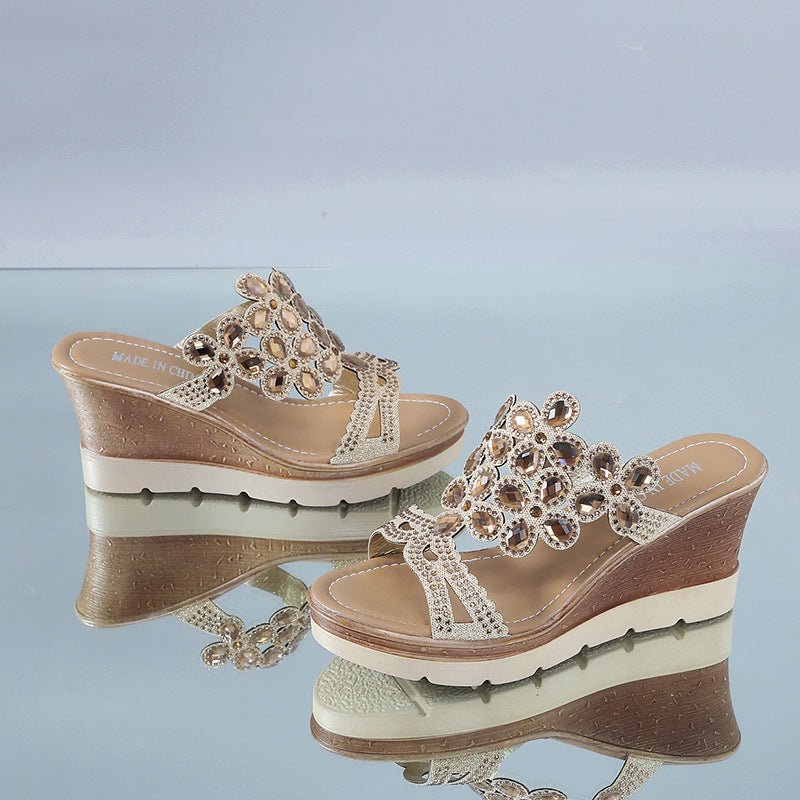 Rhinestone Platform Sandals And Slippers With Slope Heels - Taylor K Shop