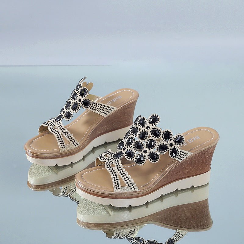 Rhinestone Platform Sandals And Slippers With Slope Heels - Taylor K Shop