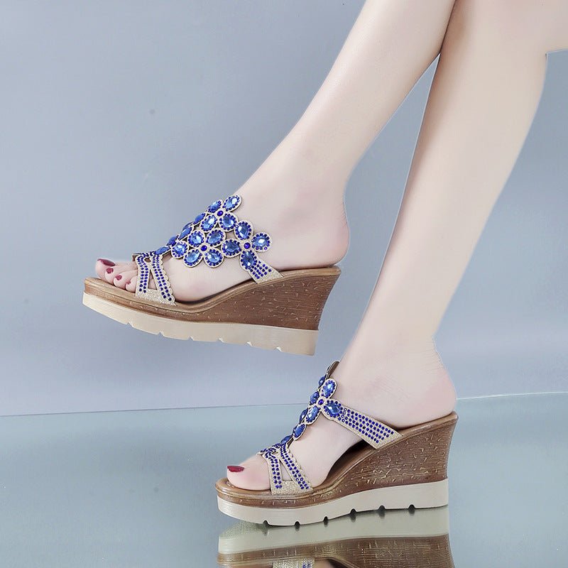Rhinestone Platform Sandals And Slippers With Slope Heels - Taylor K Shop