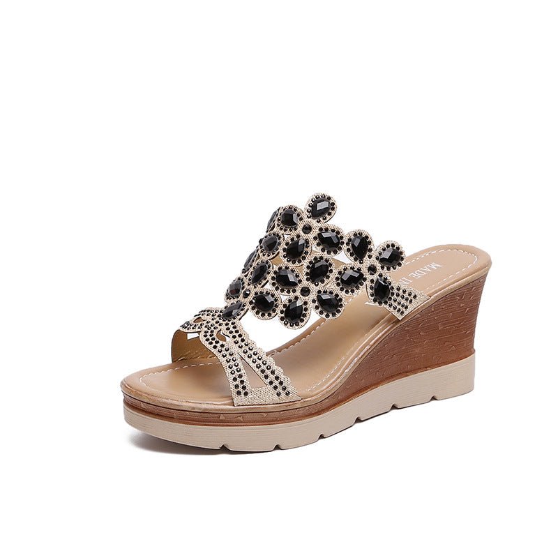 Rhinestone Platform Sandals And Slippers With Slope Heels - Taylor K Shop