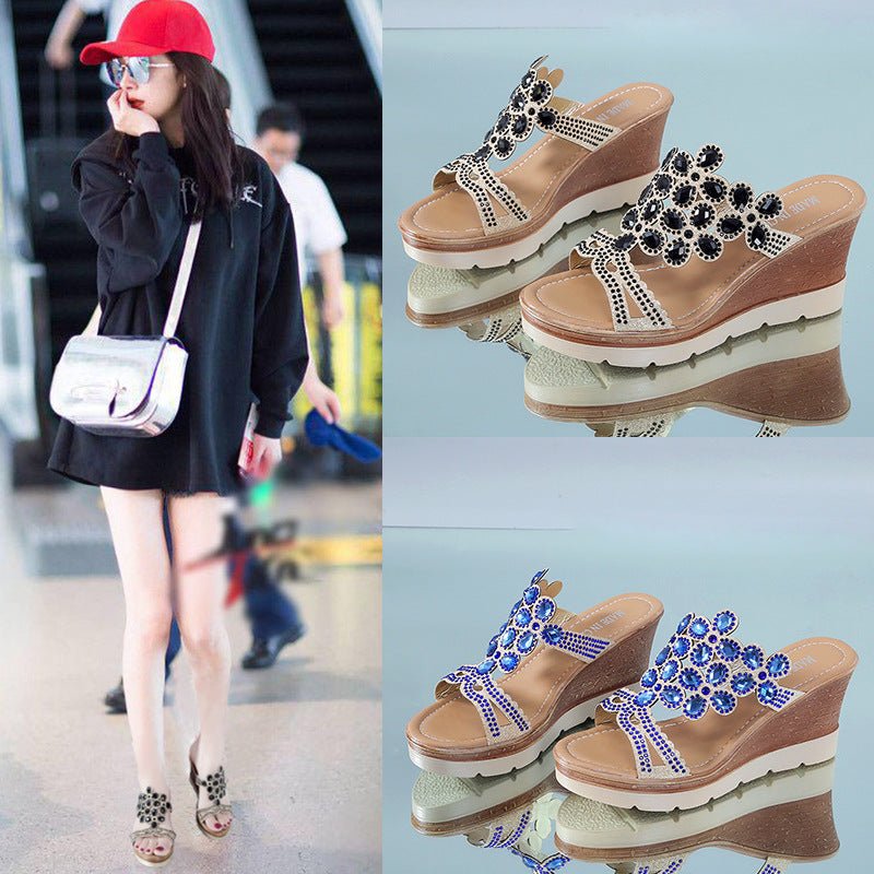 Rhinestone Platform Sandals And Slippers With Slope Heels - Taylor K Shop