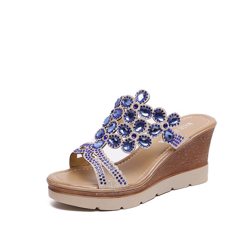 Rhinestone Platform Sandals And Slippers With Slope Heels - Taylor K Shop