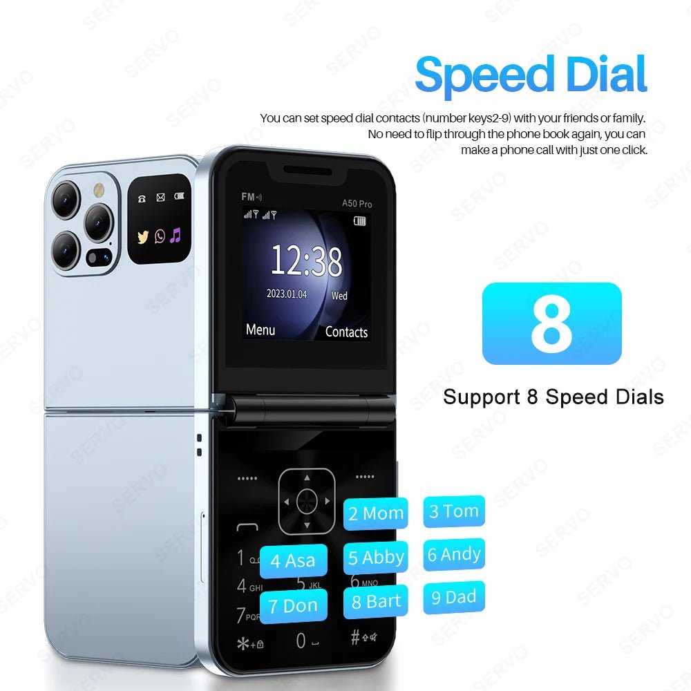 SERVO A50 Pro Flip Phone Dual SIM GSM Torch Call Recording - Taylor K Shop