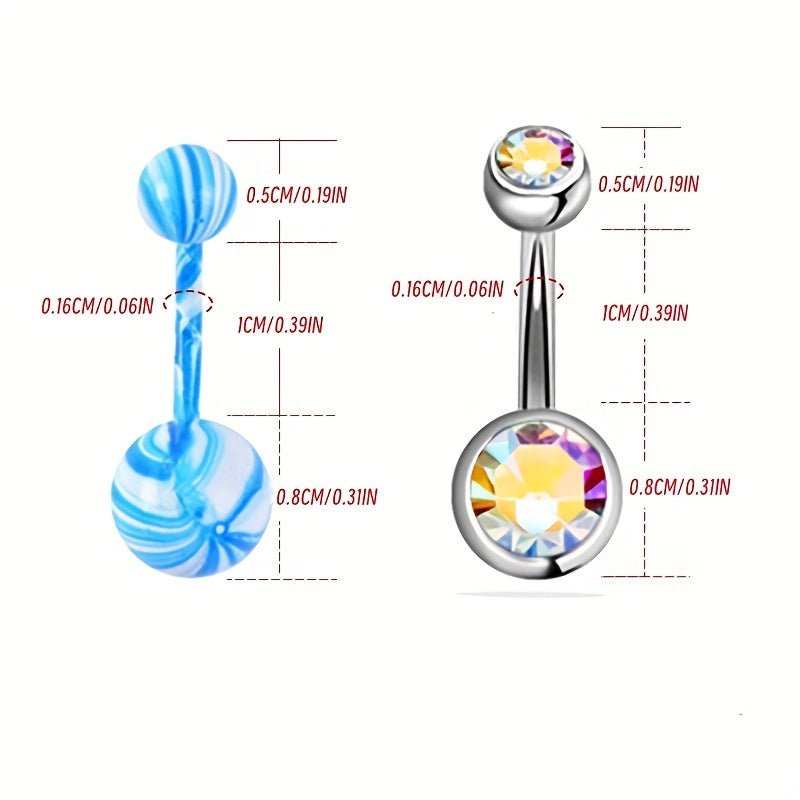 Stylish 16Piece Rhinestone Stainless Steel Belly Rings Set - Taylor K Shop