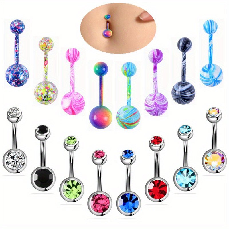 Stylish 16Piece Rhinestone Stainless Steel Belly Rings Set - Taylor K Shop