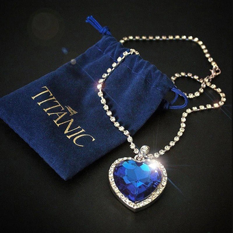 Titanic Heart of Ocean Blue Pendant Necklace with Velvet Bag - Taylor K Shop
