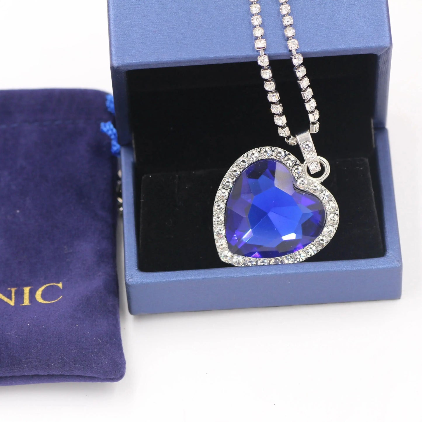 Titanic Heart of Ocean Blue Pendant Necklace with Velvet Bag - Taylor K Shop