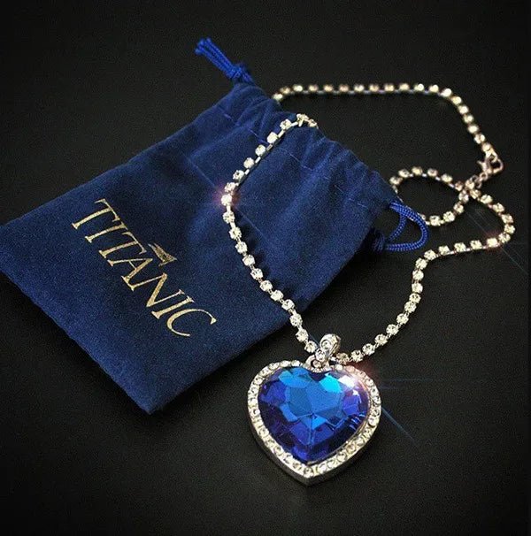 Titanic Heart of Ocean Blue Pendant Necklace with Velvet Bag - Taylor K Shop