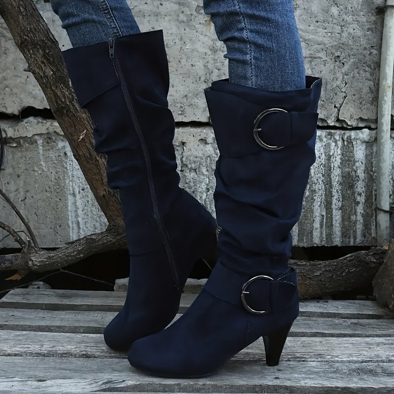 Trendy Womens KneeHigh Boots with Buckle Chunky Heel - Taylor K Shop