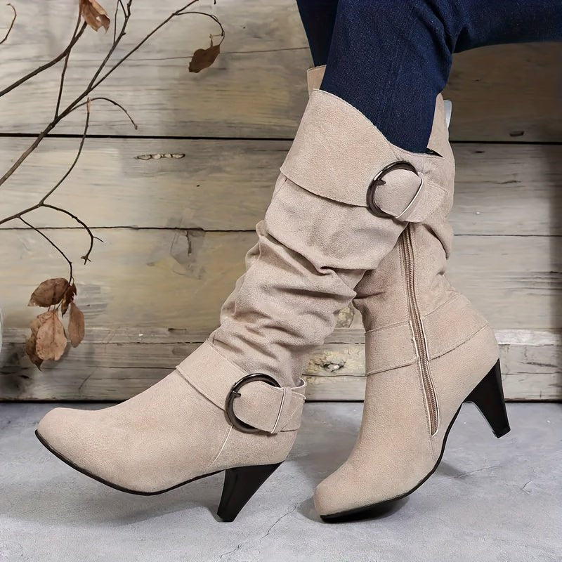 Trendy Womens KneeHigh Boots with Buckle Chunky Heel - Taylor K Shop