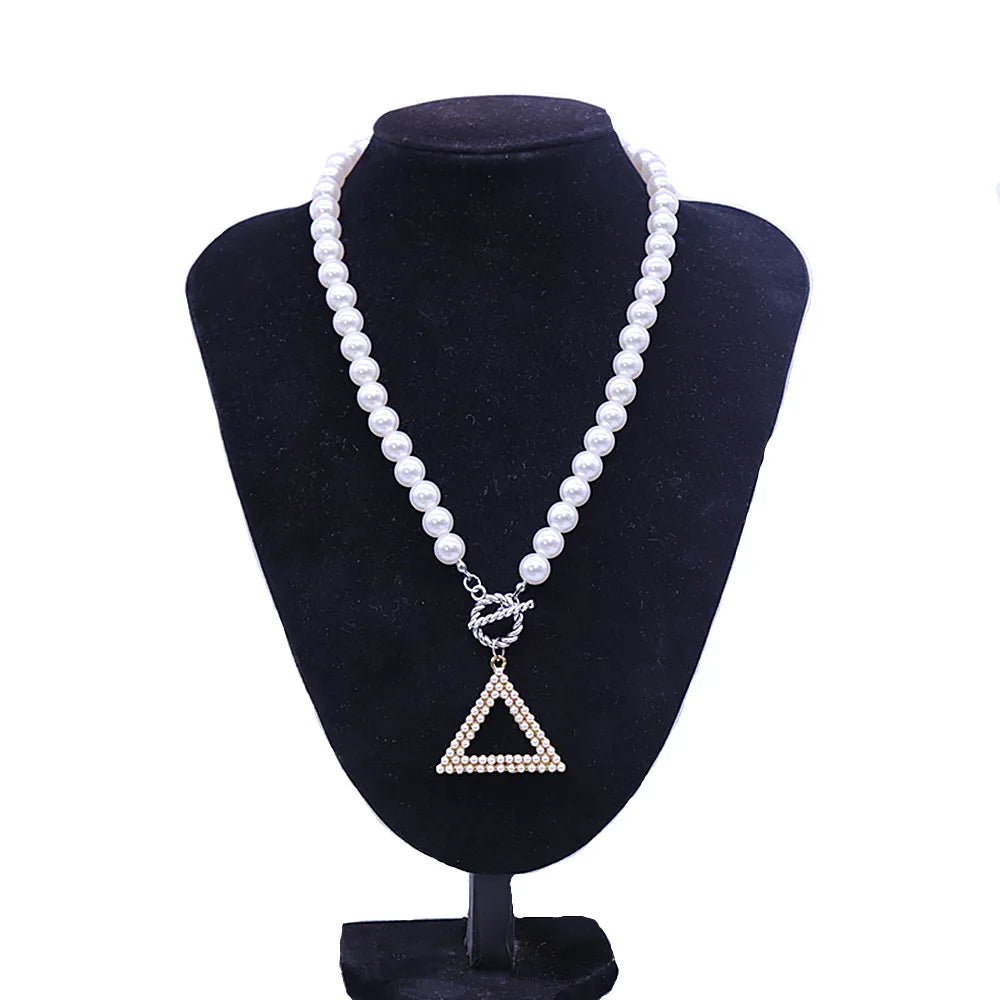 Triangular Pearl Delta Pendant Necklace for Women - Taylor K Shop