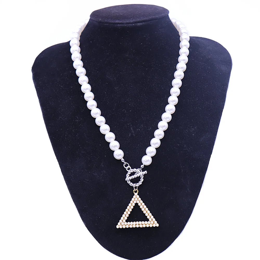Triangular Pearl Delta Pendant Necklace for Women - Taylor K Shop