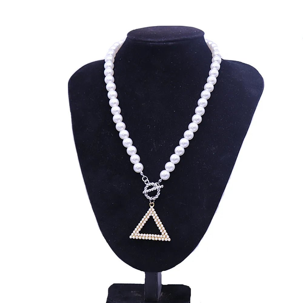 Triangular Pearl Delta Pendant Necklace for Women - Taylor K Shop