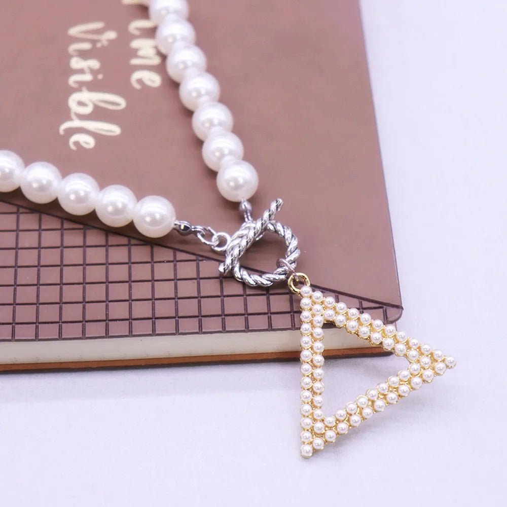 Triangular Pearl Delta Pendant Necklace for Women - Taylor K Shop