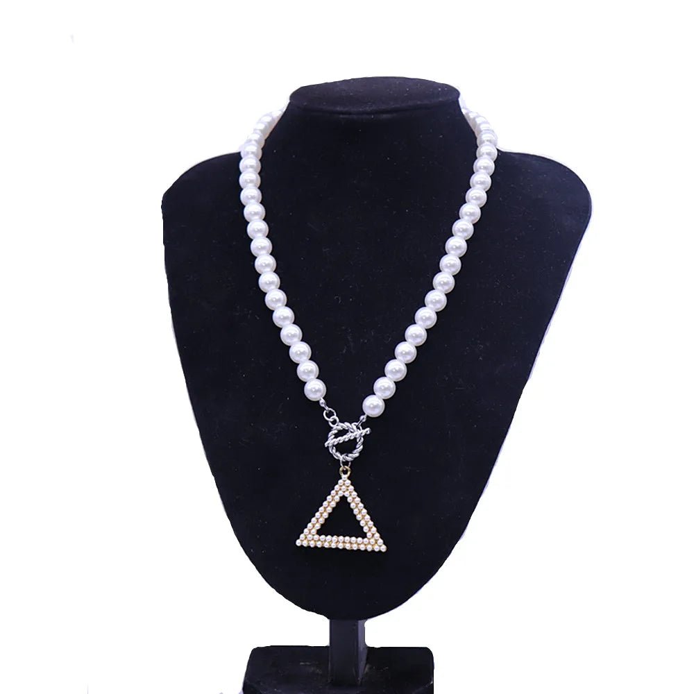 Triangular Pearl Delta Pendant Necklace for Women - Taylor K Shop
