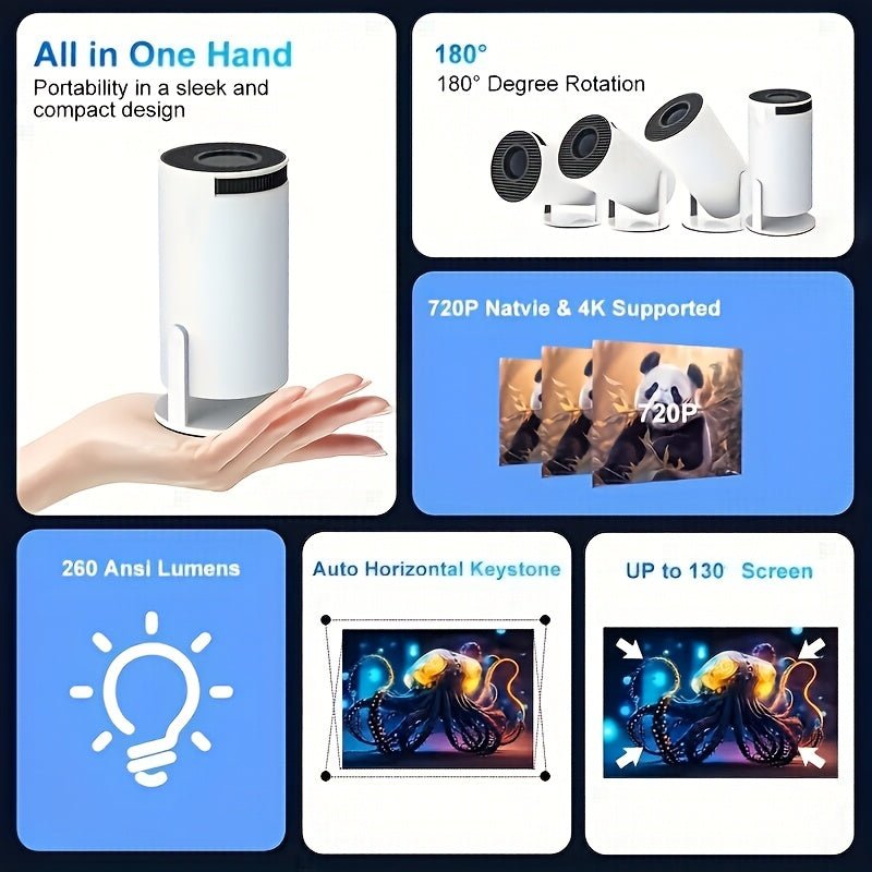 UltraPortable 4K Mini Projector with WiFi 180 Rotation - Taylor K Shop