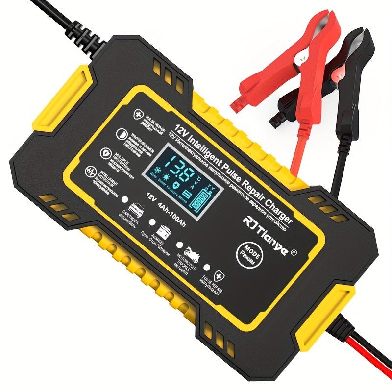 Versatile 12V Car Battery Charger Maintainer with LCD Display - Taylor K Shop