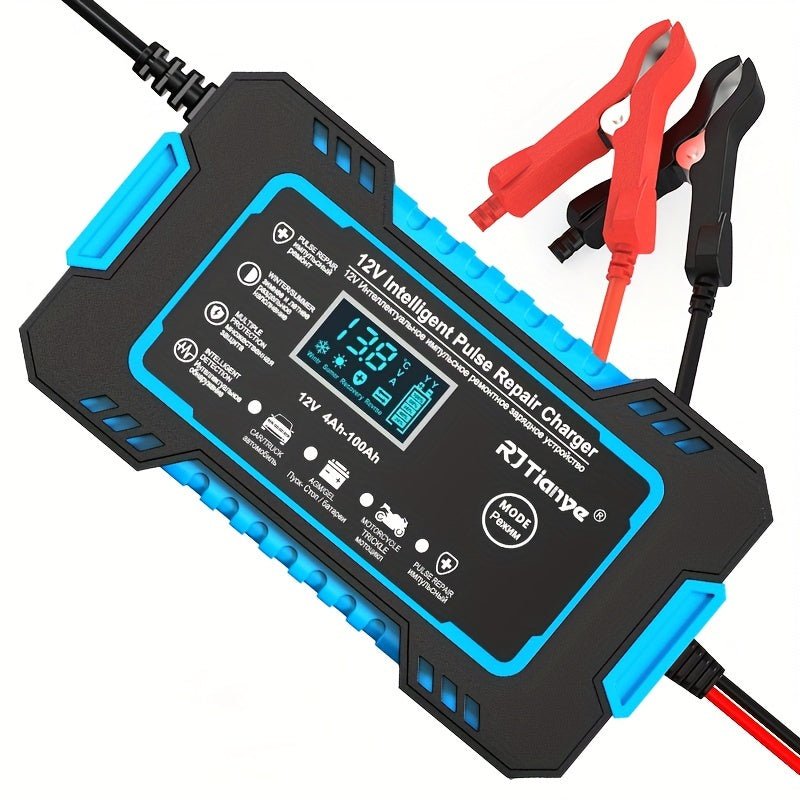Versatile 12V Car Battery Charger Maintainer with LCD Display - Taylor K Shop