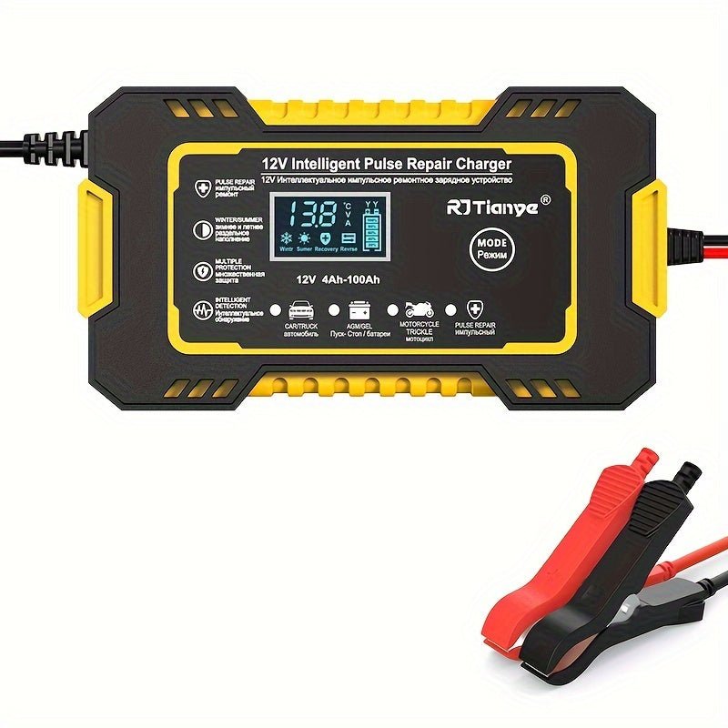 Versatile 12V Car Battery Charger Maintainer with LCD Display - Taylor K Shop