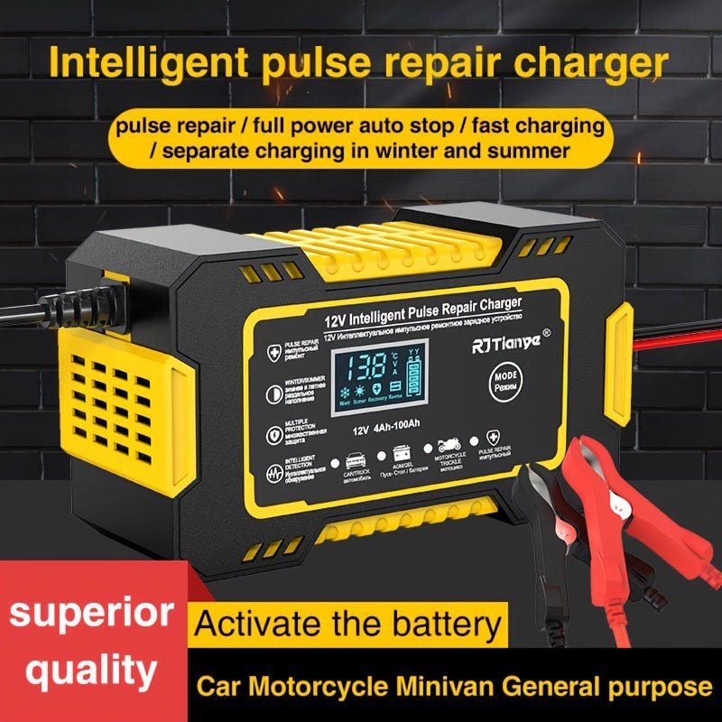Versatile 12V Car Battery Charger Maintainer with LCD Display - Taylor K Shop