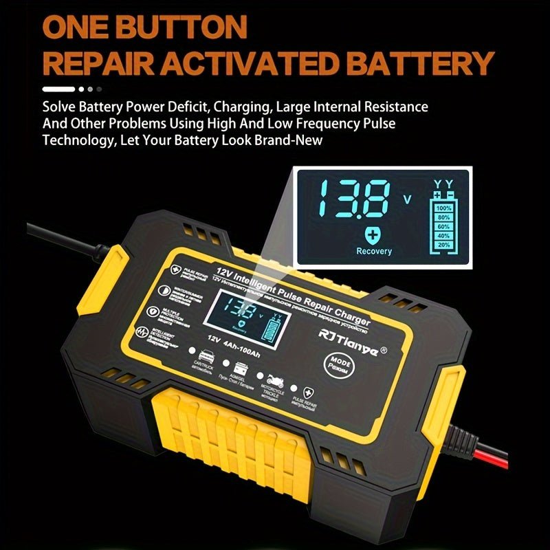 Versatile 12V Car Battery Charger Maintainer with LCD Display - Taylor K Shop