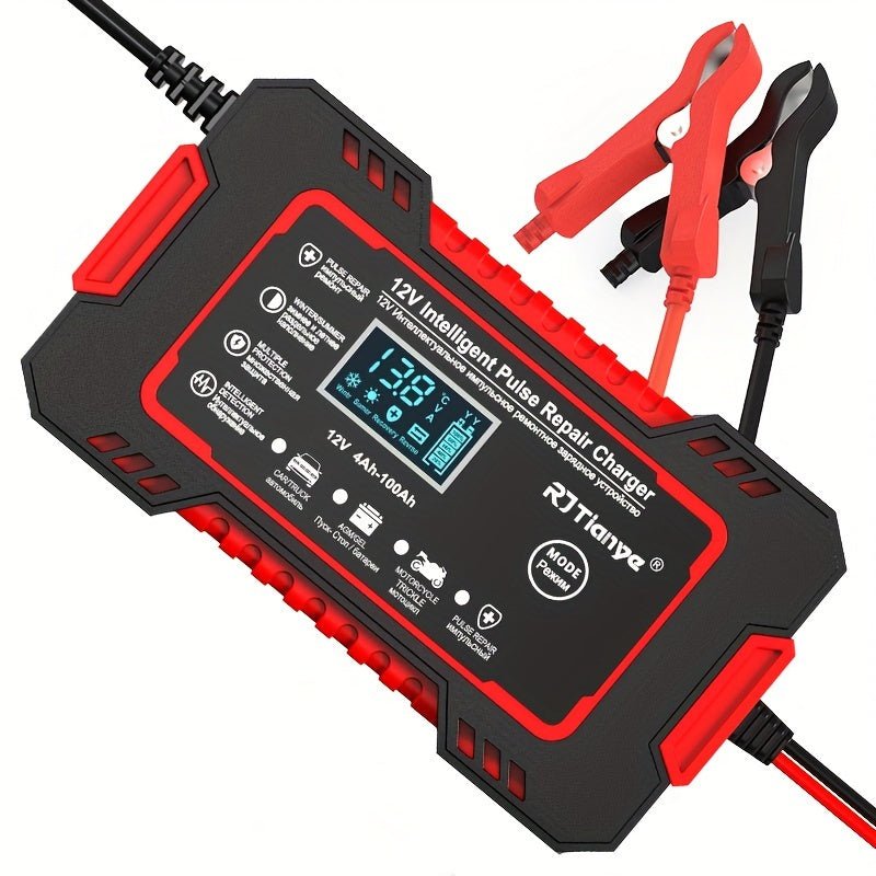 Versatile 12V Car Battery Charger Maintainer with LCD Display - Taylor K Shop