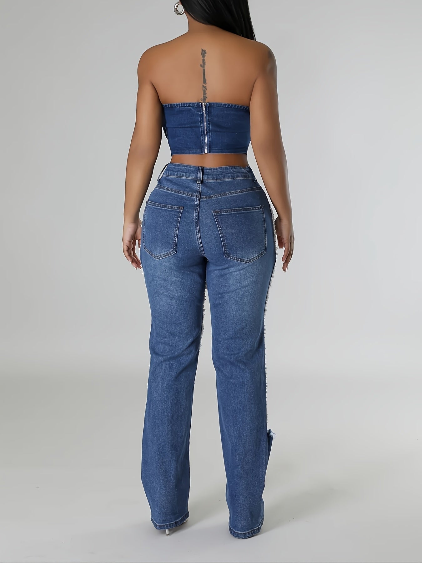 Vintage Style Womens StraightLeg Jeans with Pearl Chain - Taylor K Shop