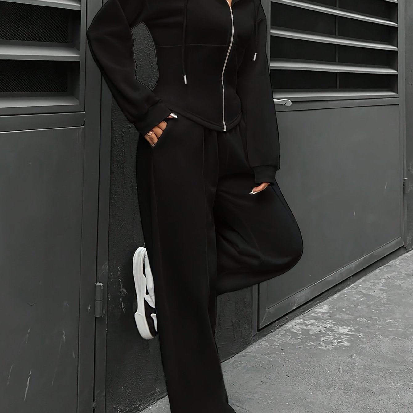 Womens Elegant Polyester Hooded Tracksuit Set with Zipper - Taylor K Shop