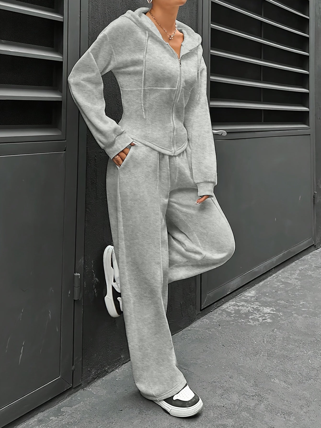 Womens Elegant Polyester Hooded Tracksuit Set with Zipper - Taylor K Shop