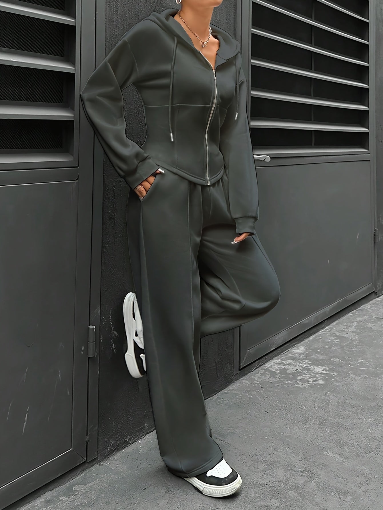 Womens Elegant Polyester Hooded Tracksuit Set with Zipper - Taylor K Shop